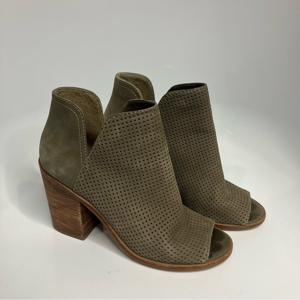 Steve Madden Olive Suede Perforated Open-Toe Ankle Booties
